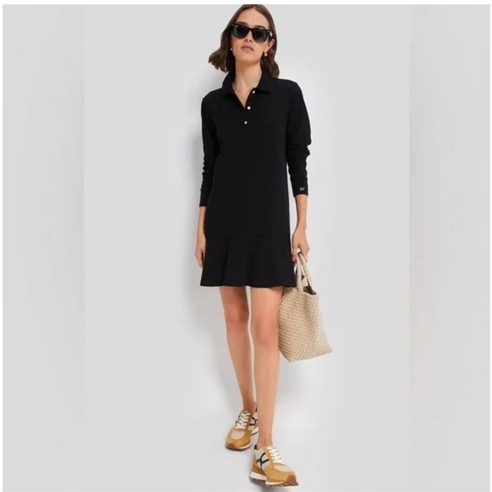 Tuckernuck Pique Black Polo Dress - Black long sleeve - Large NWT
